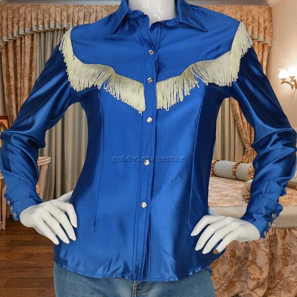 Vintage H Bar C Fringe Western Snap Shirt M - Picture 2 of 12